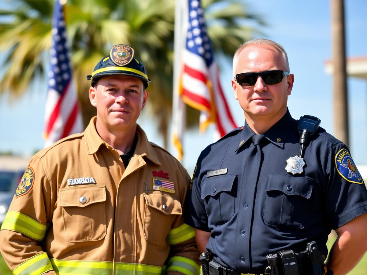 Florida firefighter and police officer in uniform